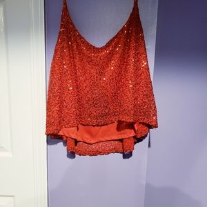 Red shimmer crop tank top